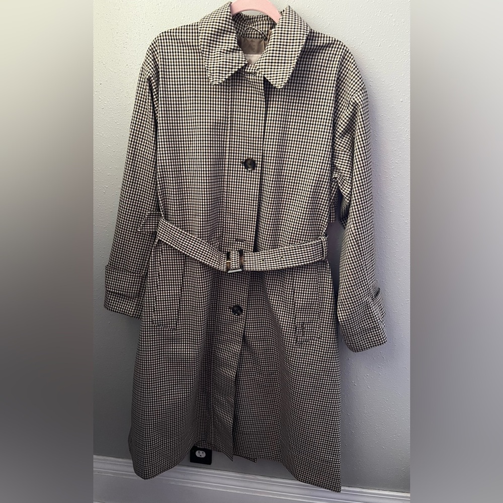 BARBOUR Somerland Belted Checked Cotton-blend Trench Coat Size 10 New